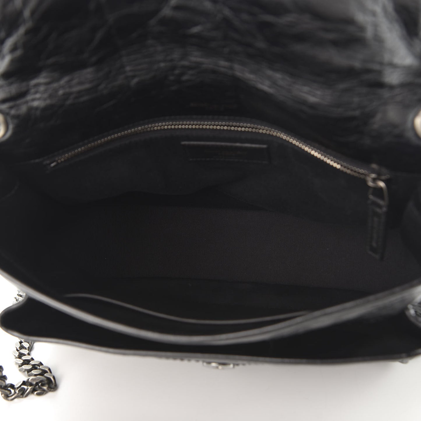 Crinkled Calfskin Matelasse Monogram Medium Niki Chain Satchel Black