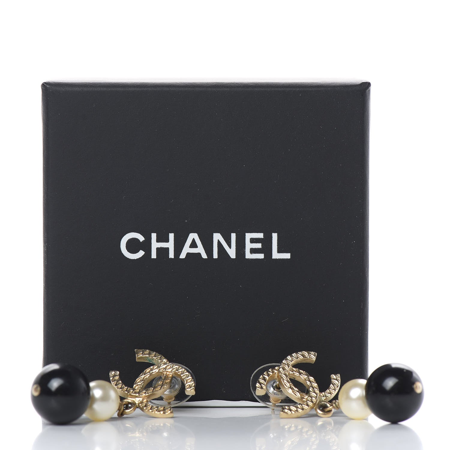 Chanel Pearl Bead CC Drop Earrings Black Gold 5 of 5
