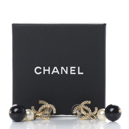 Chanel Pearl Bead CC Drop Earrings Black Gold 5 of 5