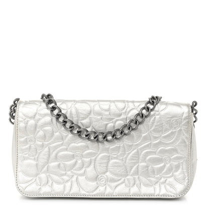 Chanel Metallic Lambskin Camellia Single Flap Silver 1 of 11