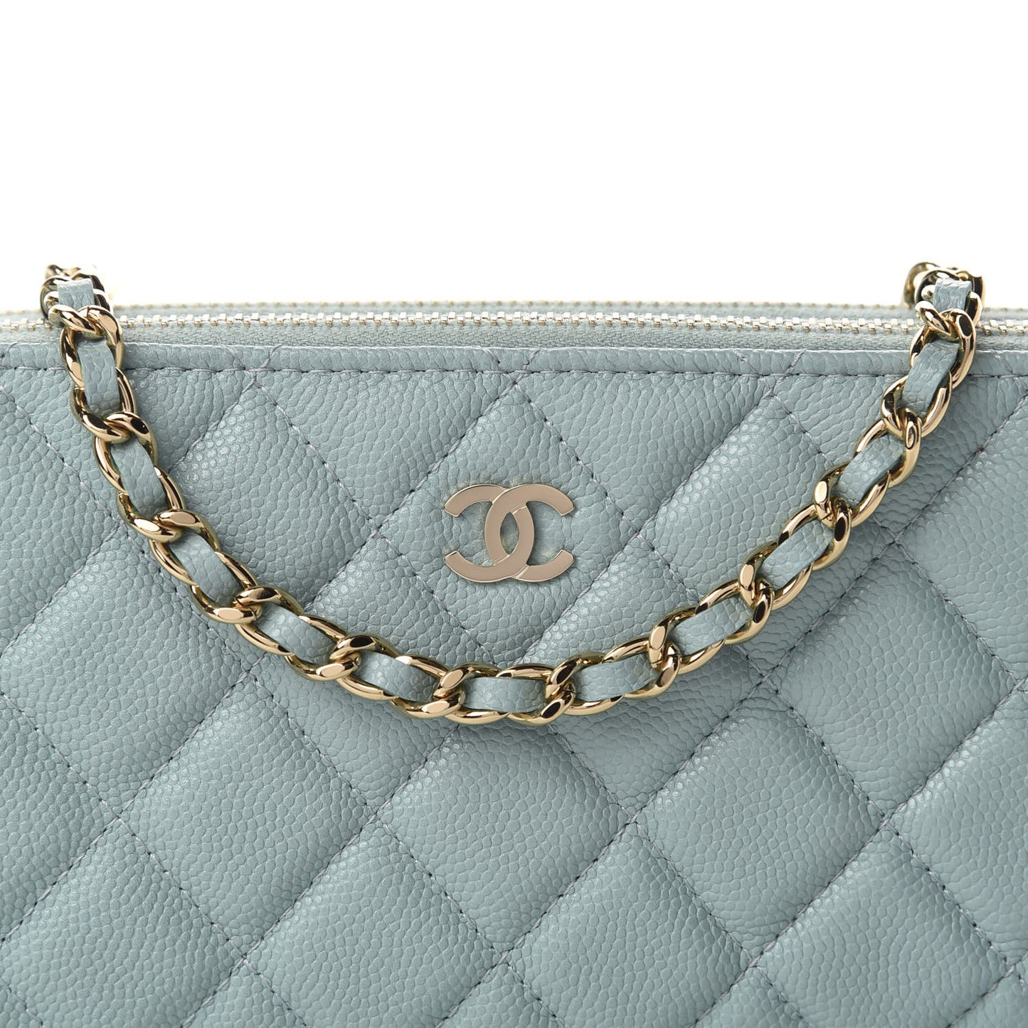 Caviar Quilted Small Clutch With Chain Light Blue