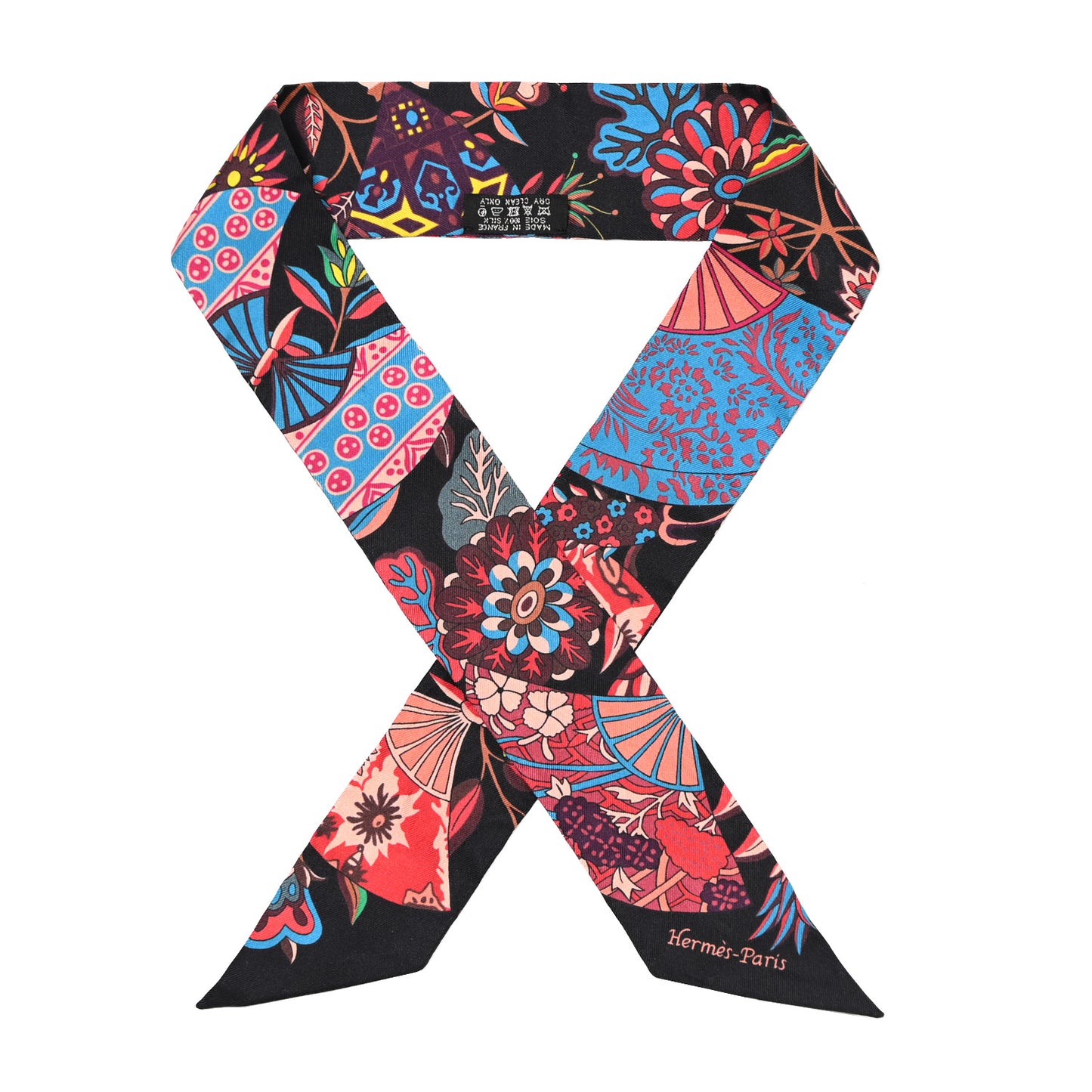 Silk Fleurs et Papillons de Tissus Twilly Black Rouge Bleu
