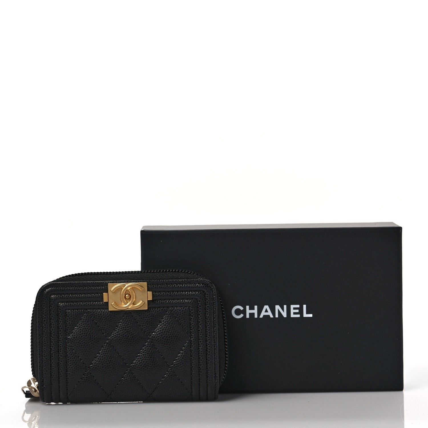 Chanel Caviar Quilted Boy Zip Around Coin Purse Wallet Black 10 of 10