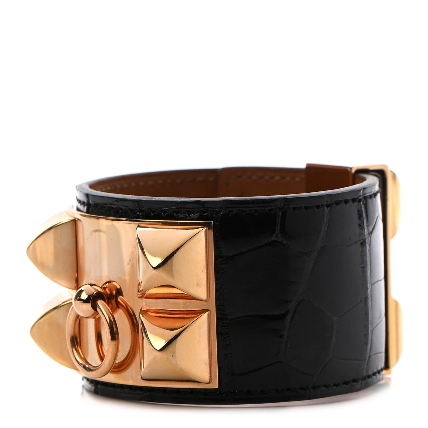 Hermes Shiny Alligator Collier de Chien CDC Bracelet T3 Black 1 of 10