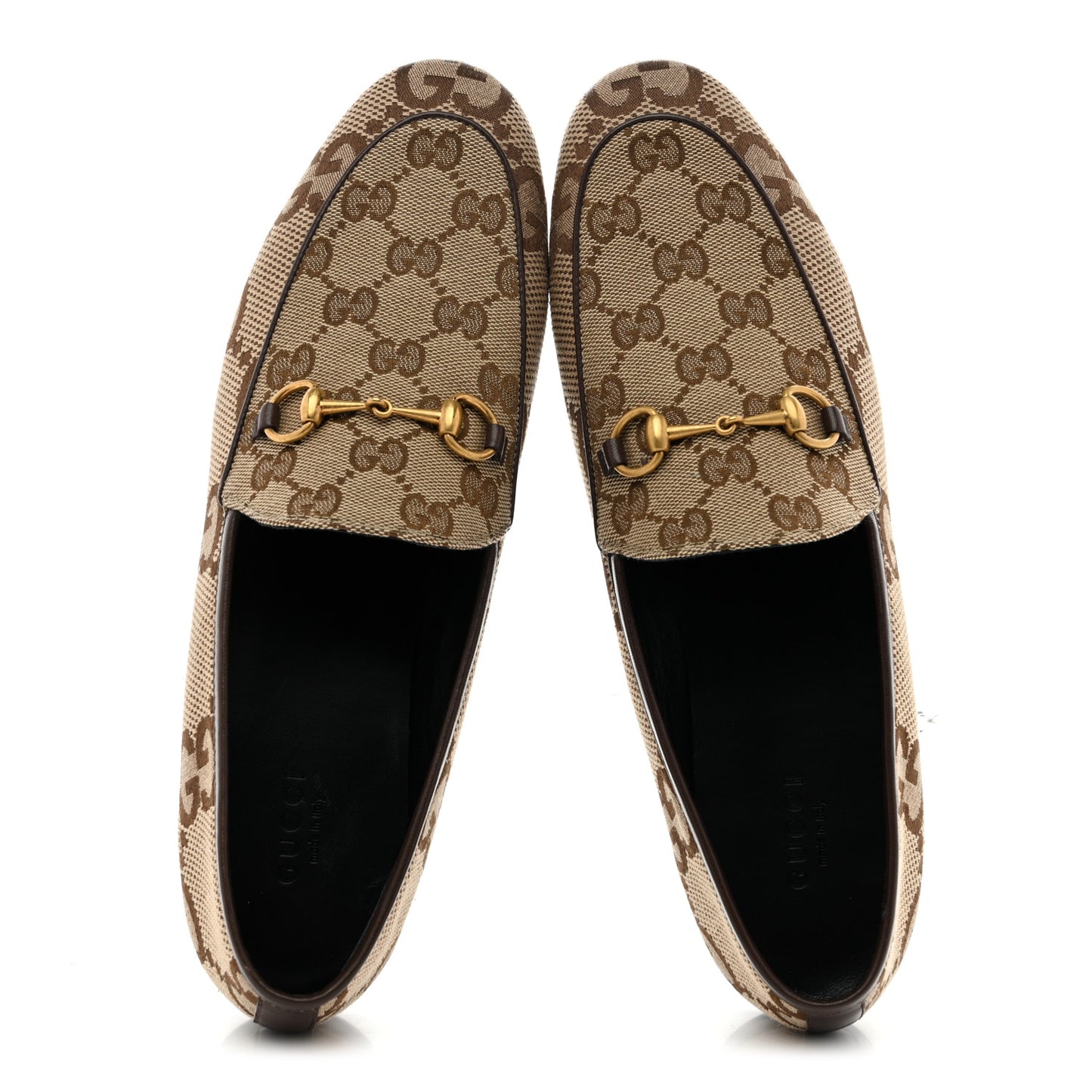 Monogram Jumbo GG Malaga Kid Horsebit Womens Jordaan Loafers 40 Camel Ebony New Acero Beige
