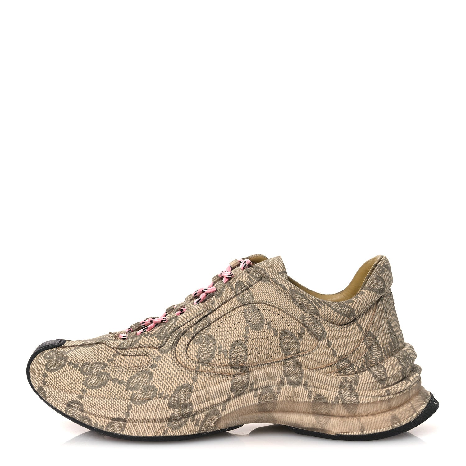 Gucci Ultralight Plume Calfskin Monogram Printed Womens Gucci Run Sneakers 37.5 Beige Ebony 1 of 13