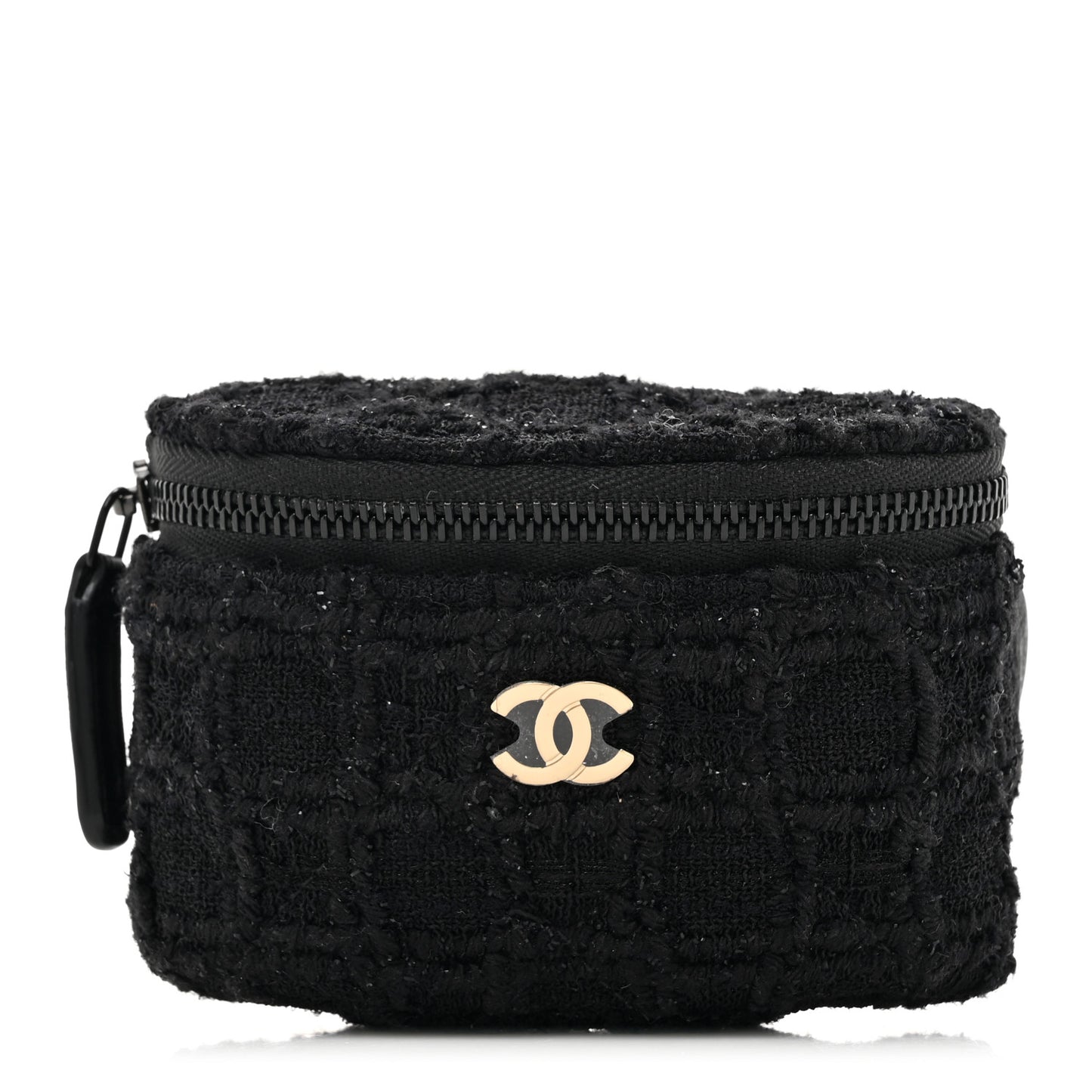 Tweed Lambskin Quilted Arm Coin Purse Black