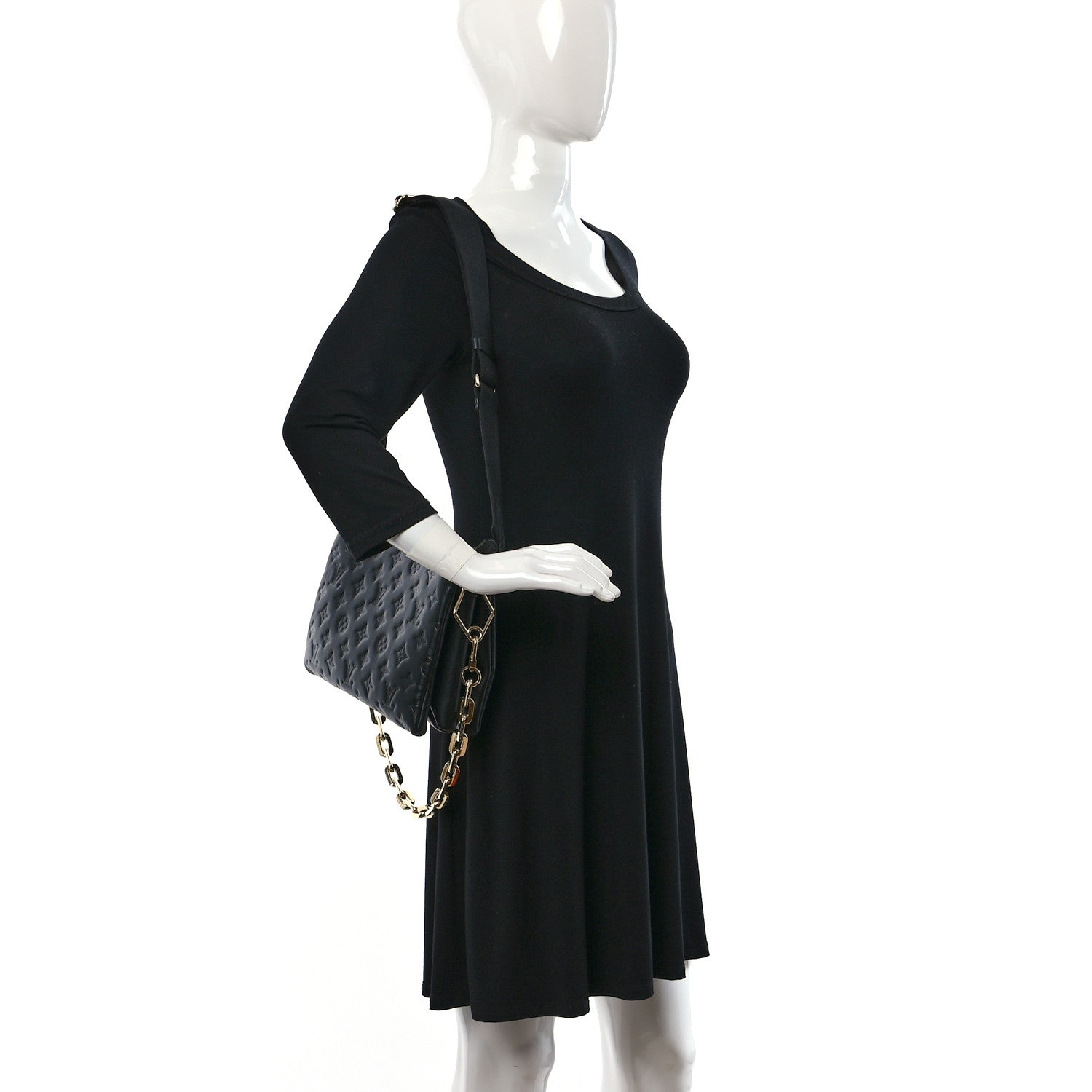 Louis Vuitton Lambskin Embossed Monogram Coussin PM Black 2 of 10