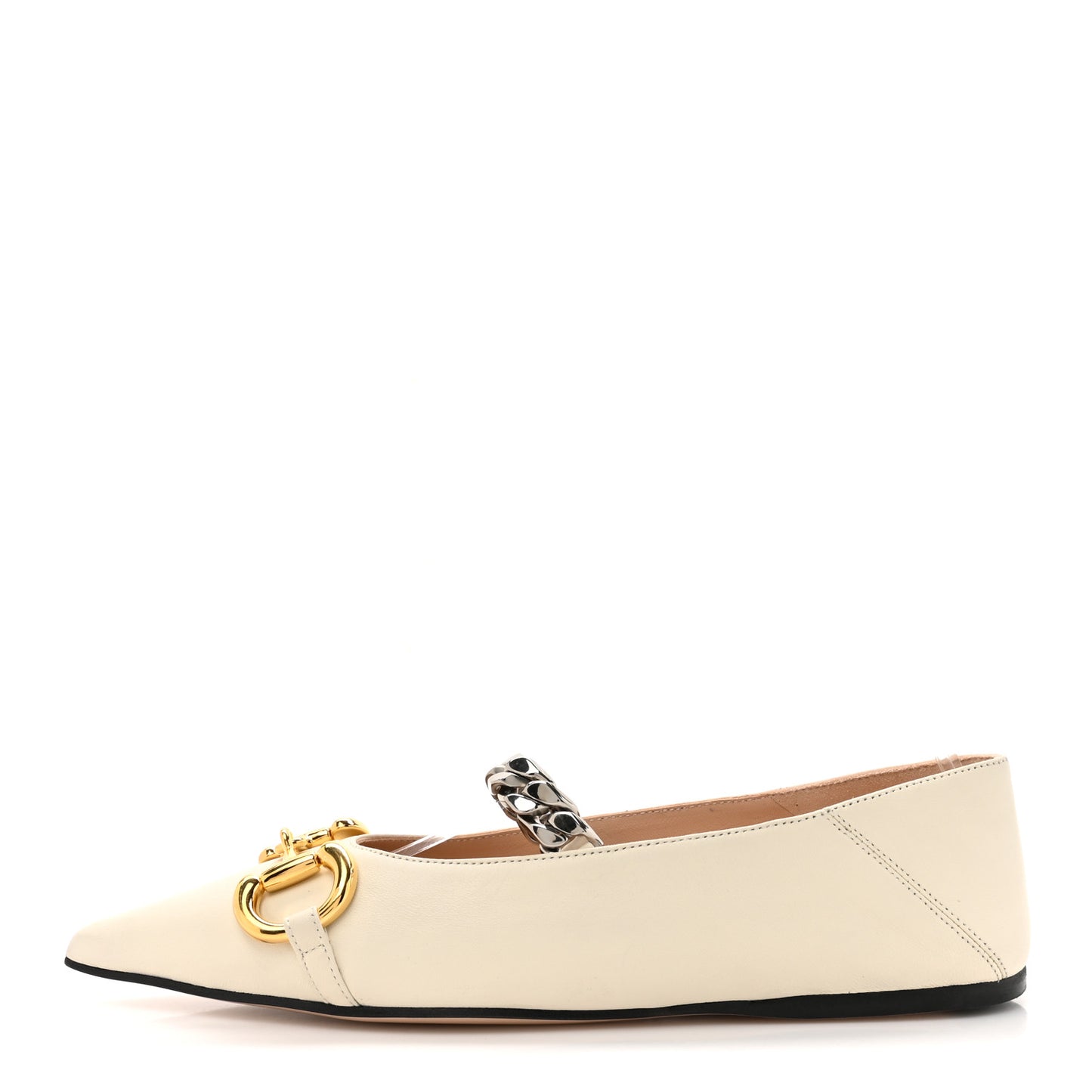 Nappa Lumiere Deva Horsebit Chain Embellished Flats 35.5 Dusty White