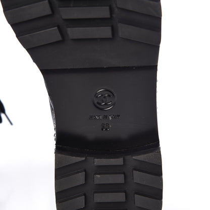 Chanel Crackled Calfskin Velvet Pearl Combat Short Boots 38 Black 7 of 9