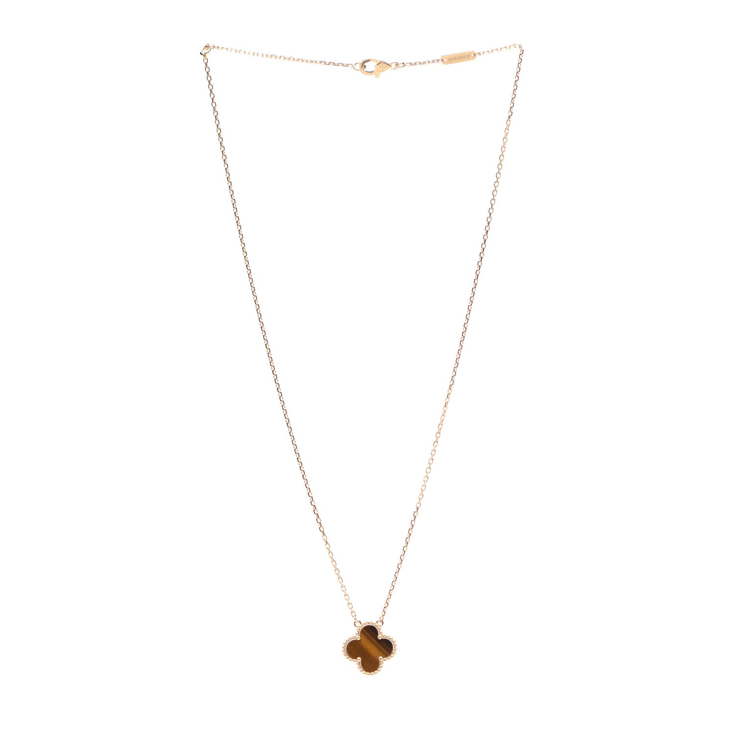 Van Cleef & Arpels 18K Yellow Gold Tiger Eye Vintage Alhambra Pendant Necklace 3 of 7