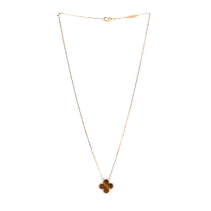 Van Cleef & Arpels 18K Yellow Gold Tiger Eye Vintage Alhambra Pendant Necklace 3 of 7