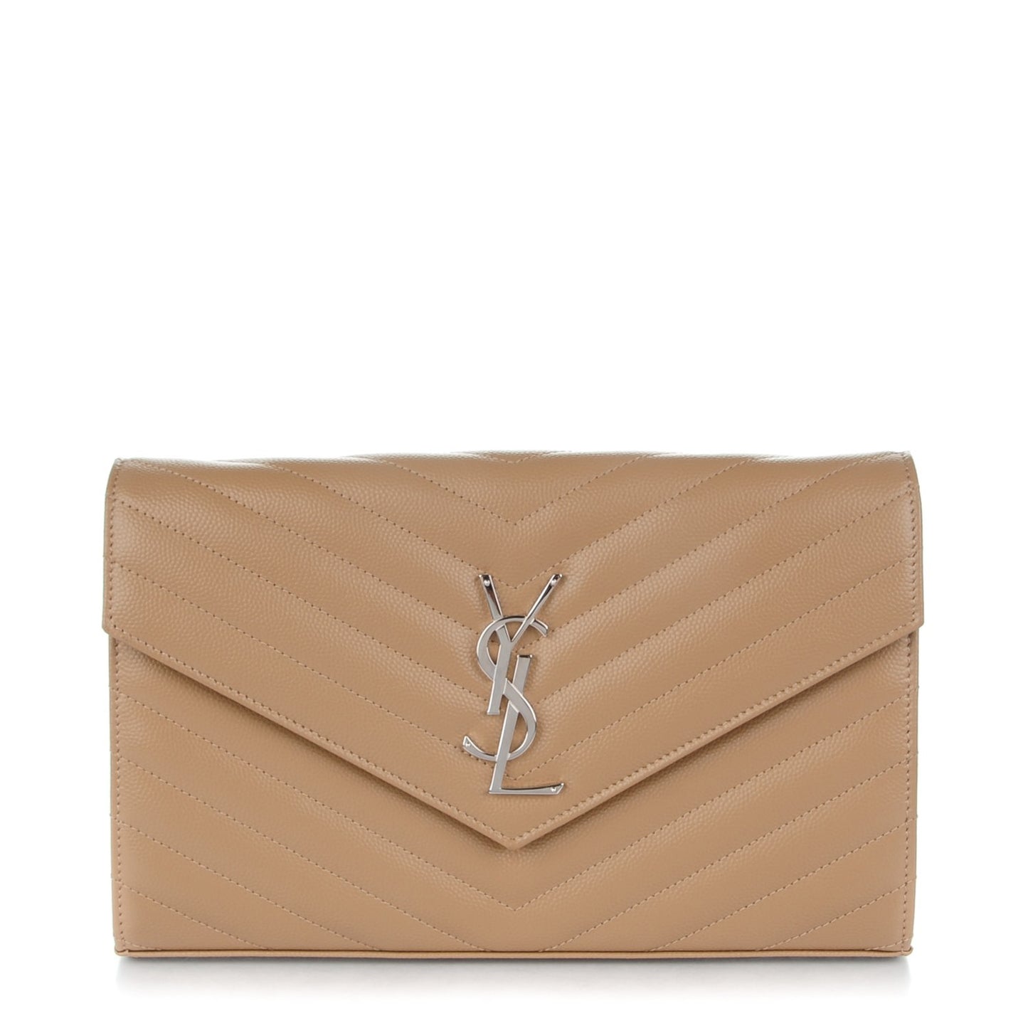 Grain De Poudre Matelasse Chevron Monogram Chain Wallet Deep Beige