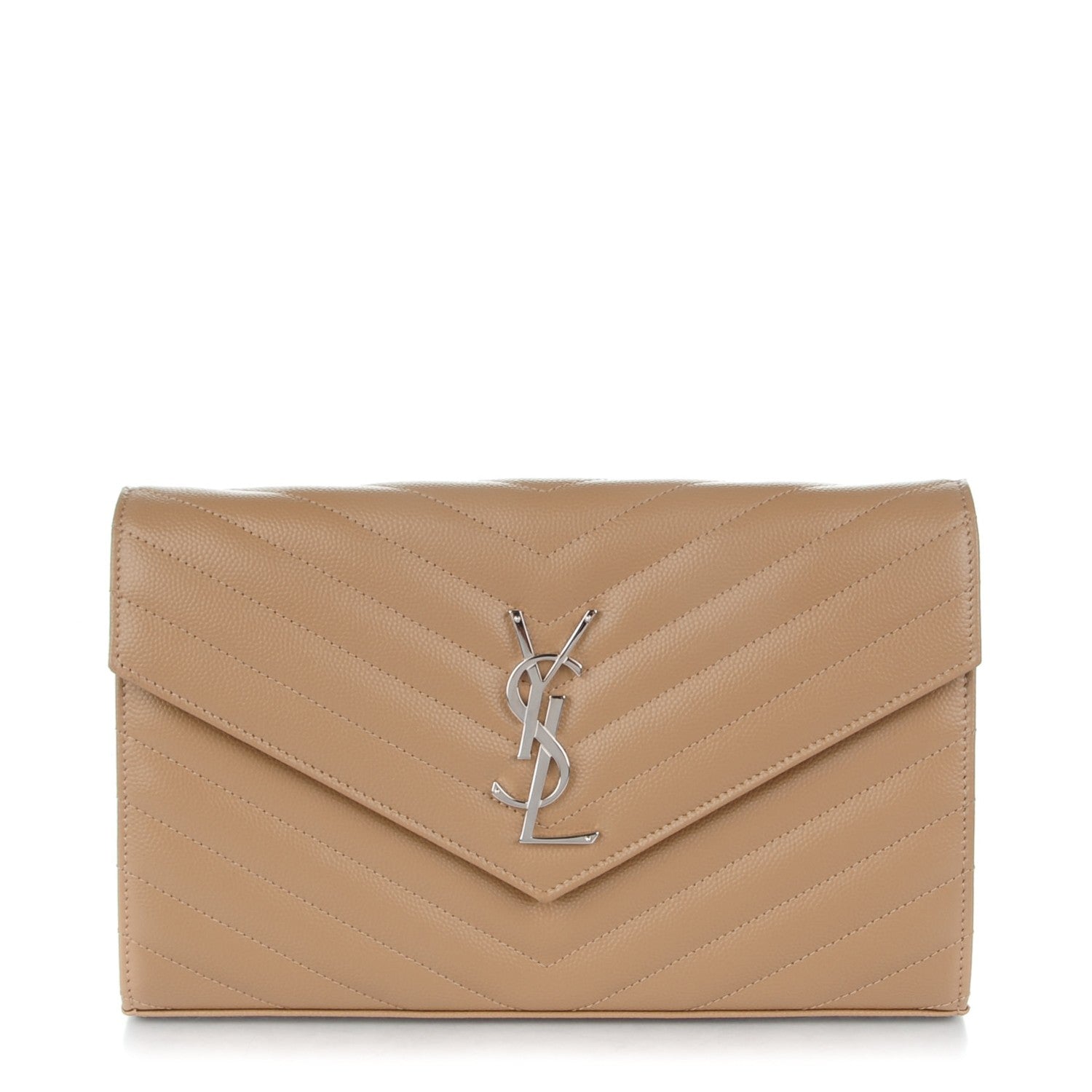 Saint Laurent Grain De Poudre Matelasse Chevron Monogram Chain Wallet Deep Beige 1 of 8