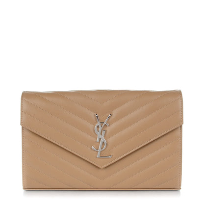 Saint Laurent Grain De Poudre Matelasse Chevron Monogram Chain Wallet Deep Beige 1 of 8