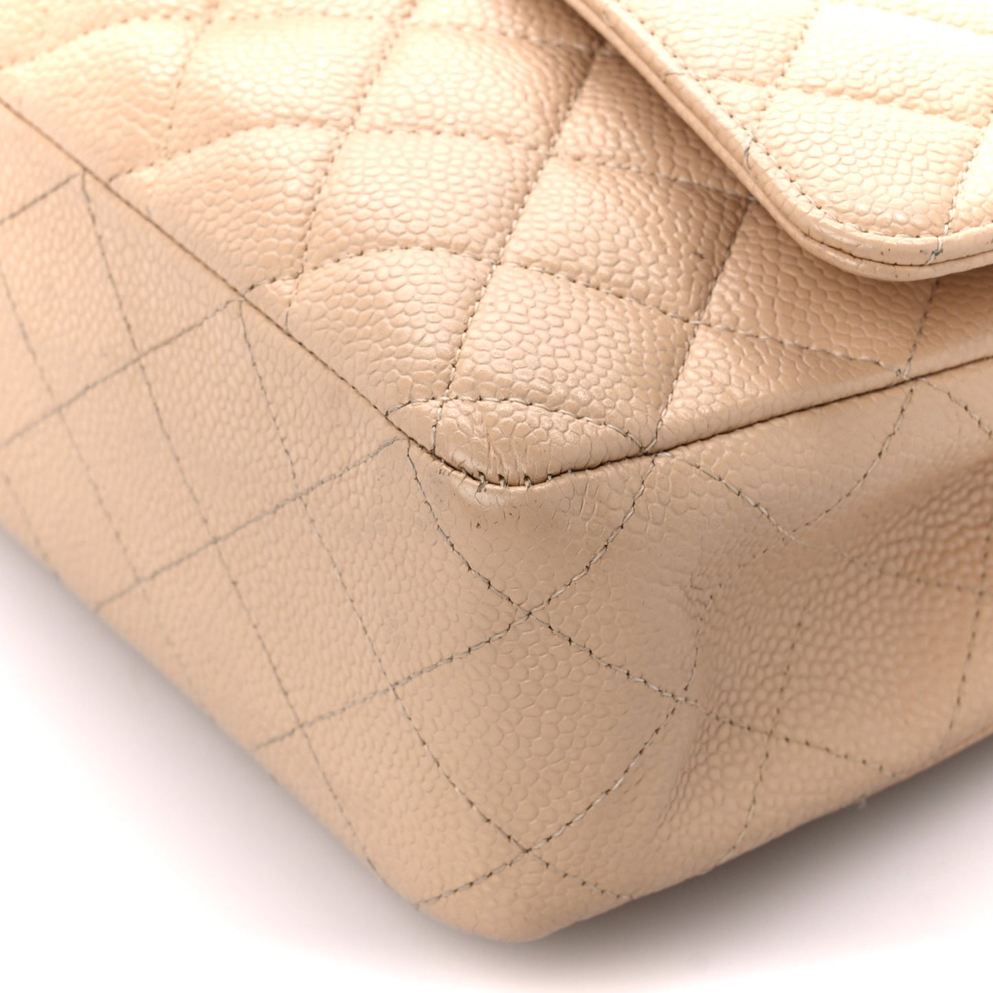 Caviar Quilted Medium Double Flap Beige