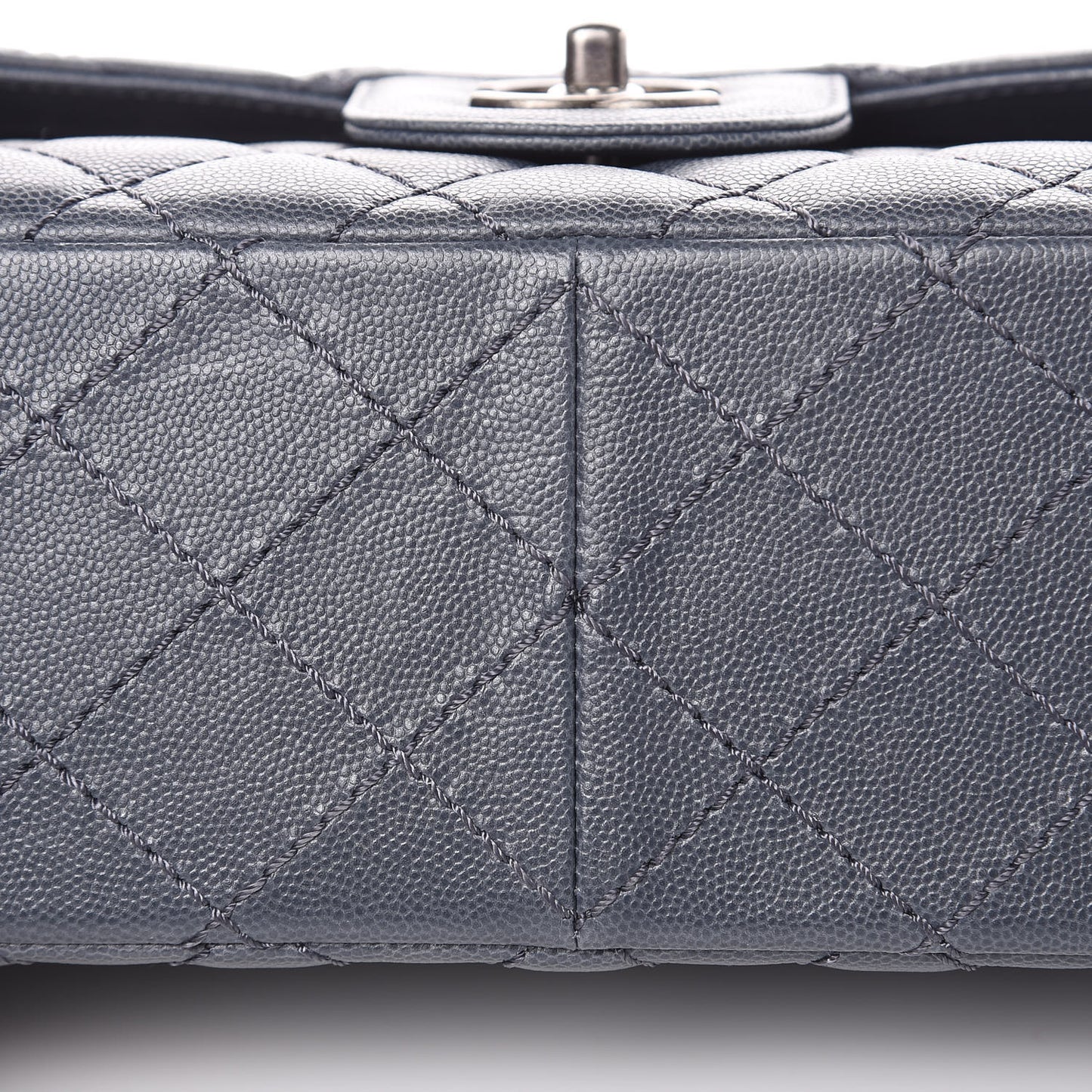 Caviar Quilted Jumbo Double Flap Dark Grey