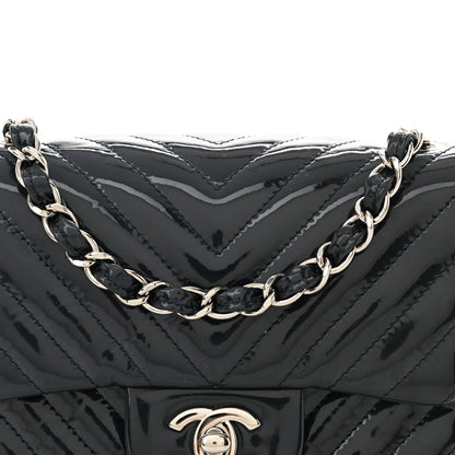 Chanel Patent Chevron Quilted Mini Square Flap Dark Blue 8 of 10