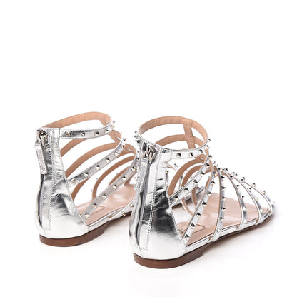 Valentino Garavani Metallic Nappa Lovestud Caged Flat Sandals 37 Silver 4 of 7