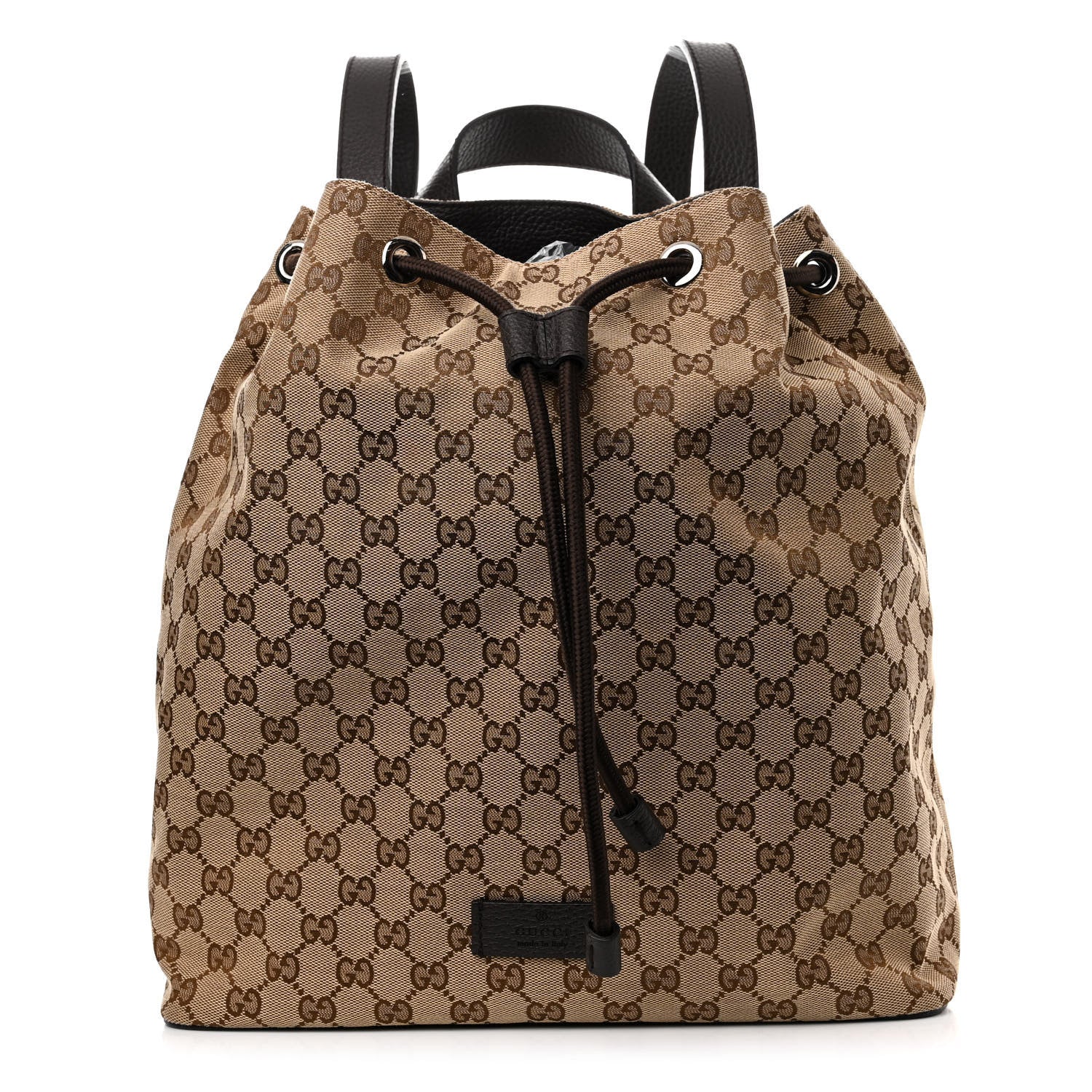 Gucci Monogram Dollar Calfskin O Drawstring Backpack Beige Ebony Testa di Moro Dark Chocolate 1 of 10