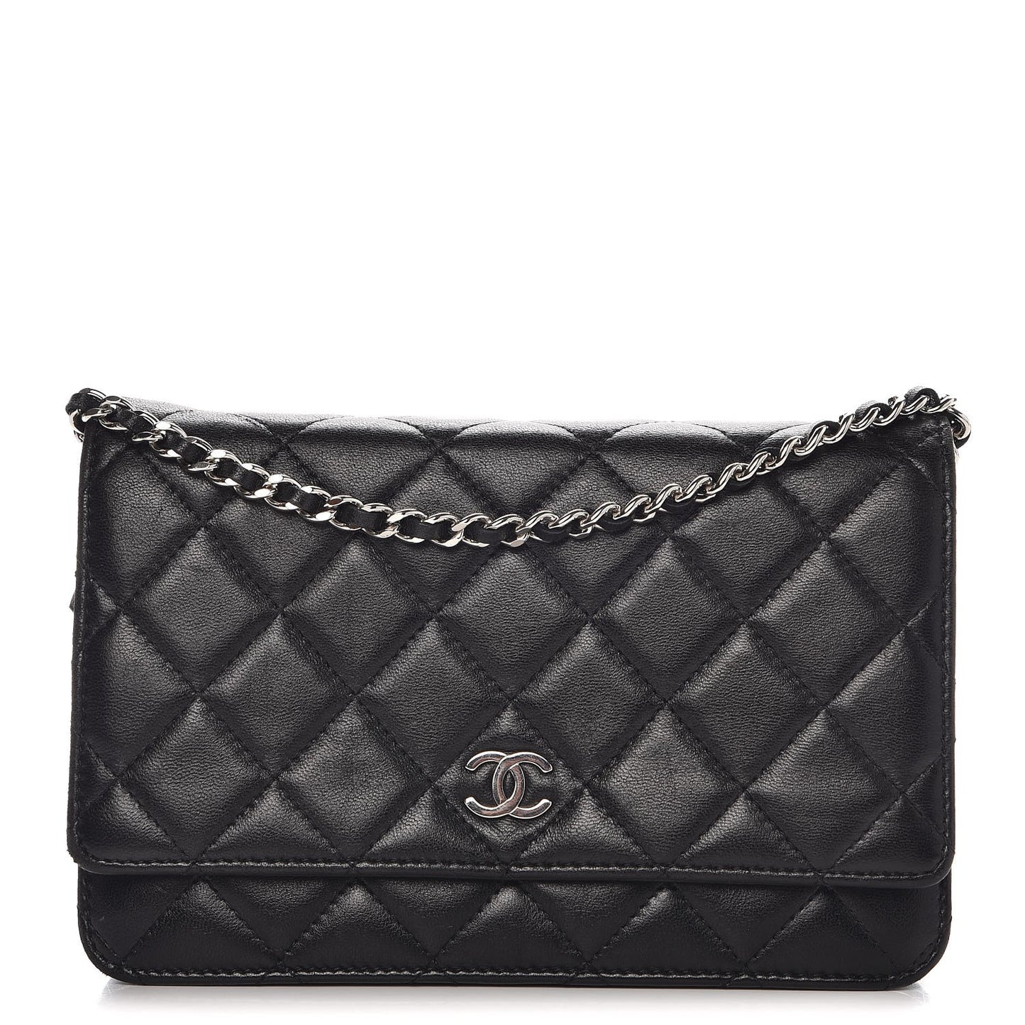 Lambskin Quilted Wallet On Chain WOC Black