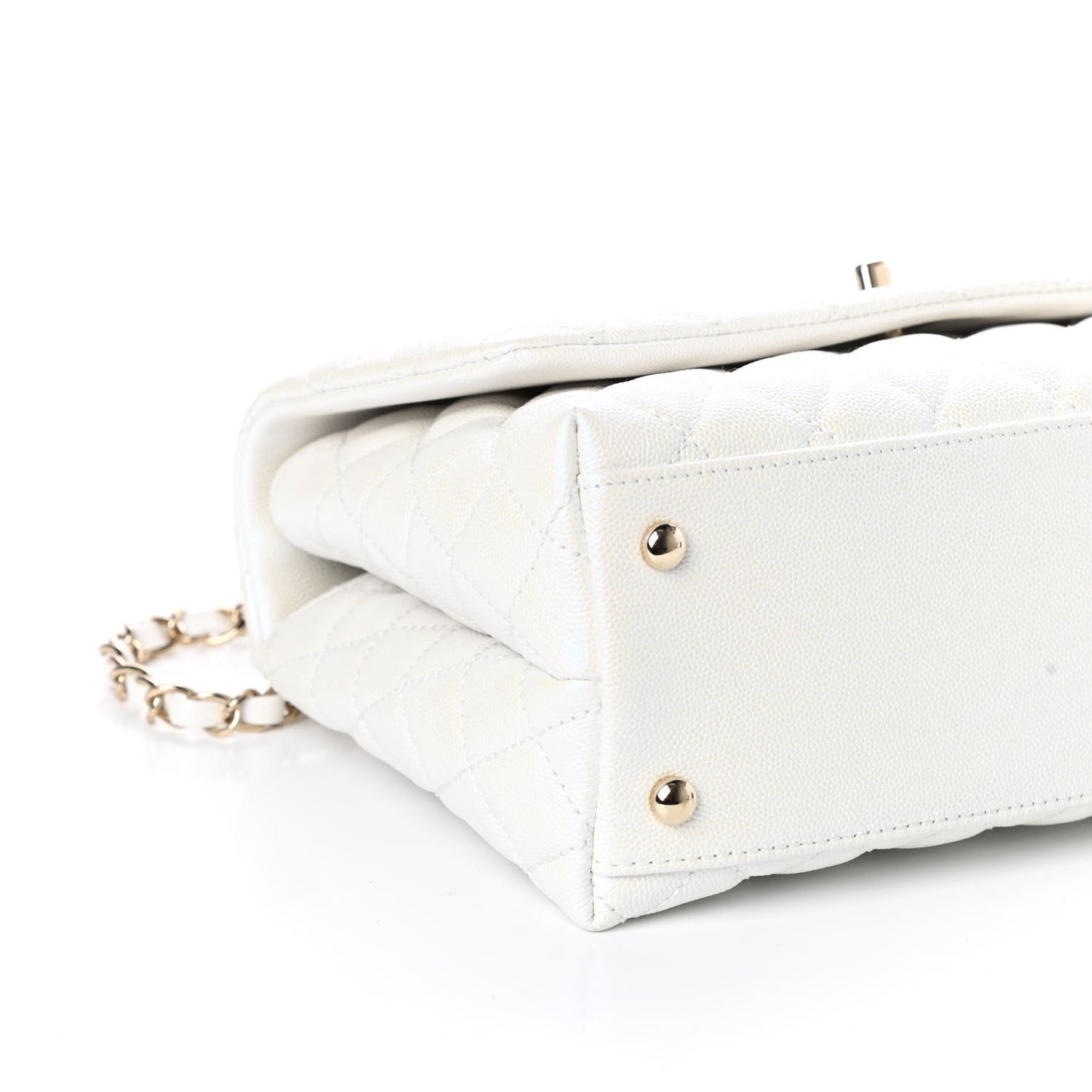 Iridescent Caviar Quilted Small Coco Handle Flap White
