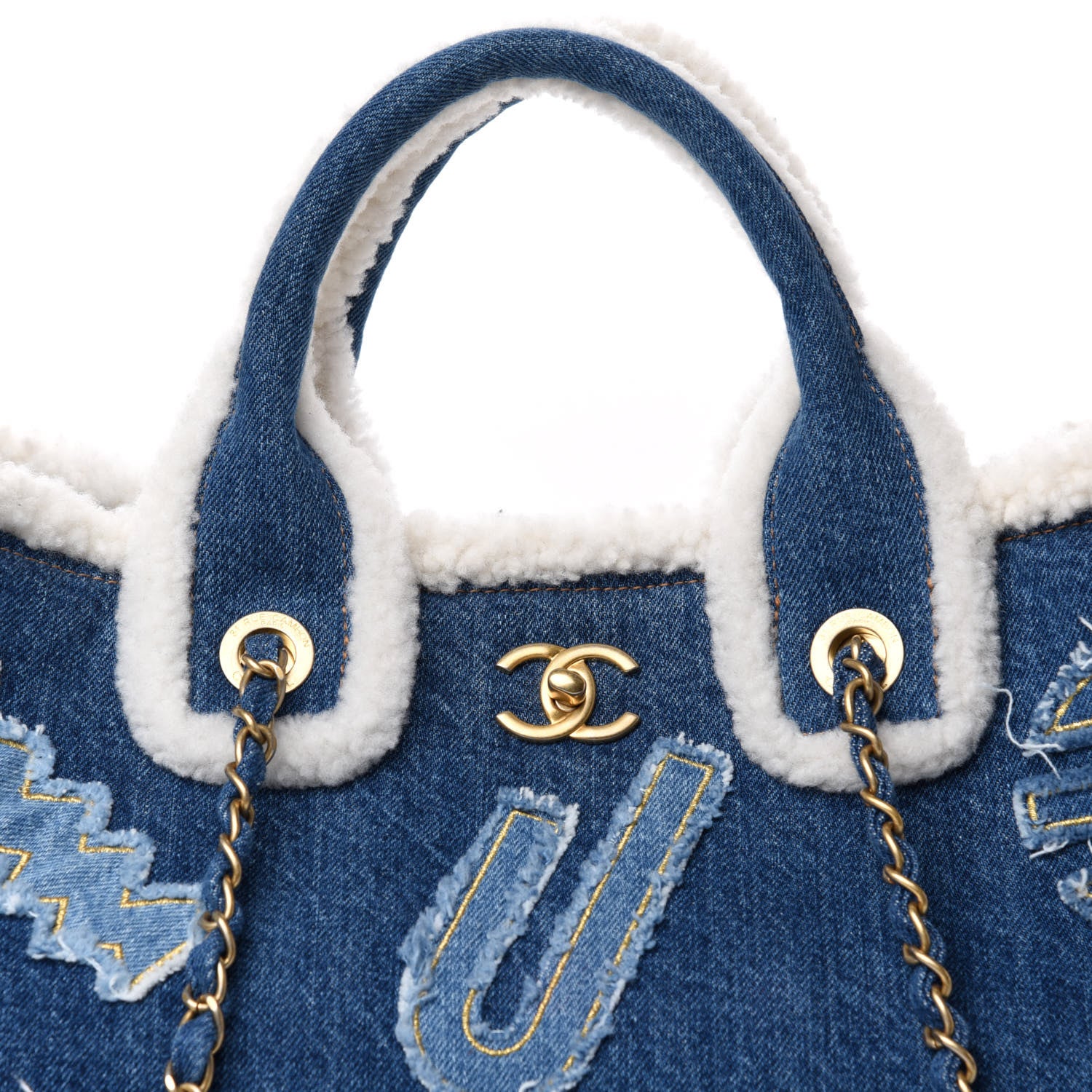 Chanel Denim Shearling Hieroglyph Coco Tote Blue 11 of 11