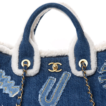 Chanel Denim Shearling Hieroglyph Coco Tote Blue 11 of 11