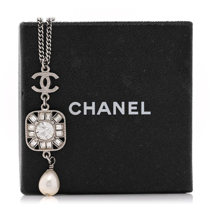 Chanel Crystal Baguette Pearl CC Necklace Silver 6 of 6