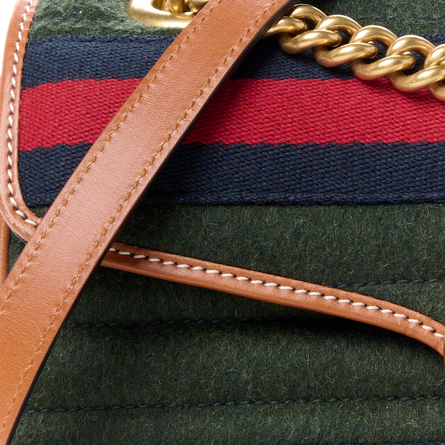 Loden Fabric Cuoio Harness Web Matelasse Horizontal Small GG Marmont Shoulder Bag Underwood Blue Red Harness Brown