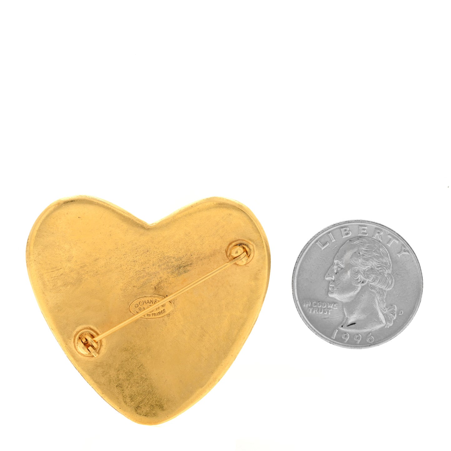 Metal CC Heart Shaped Brooch Gold