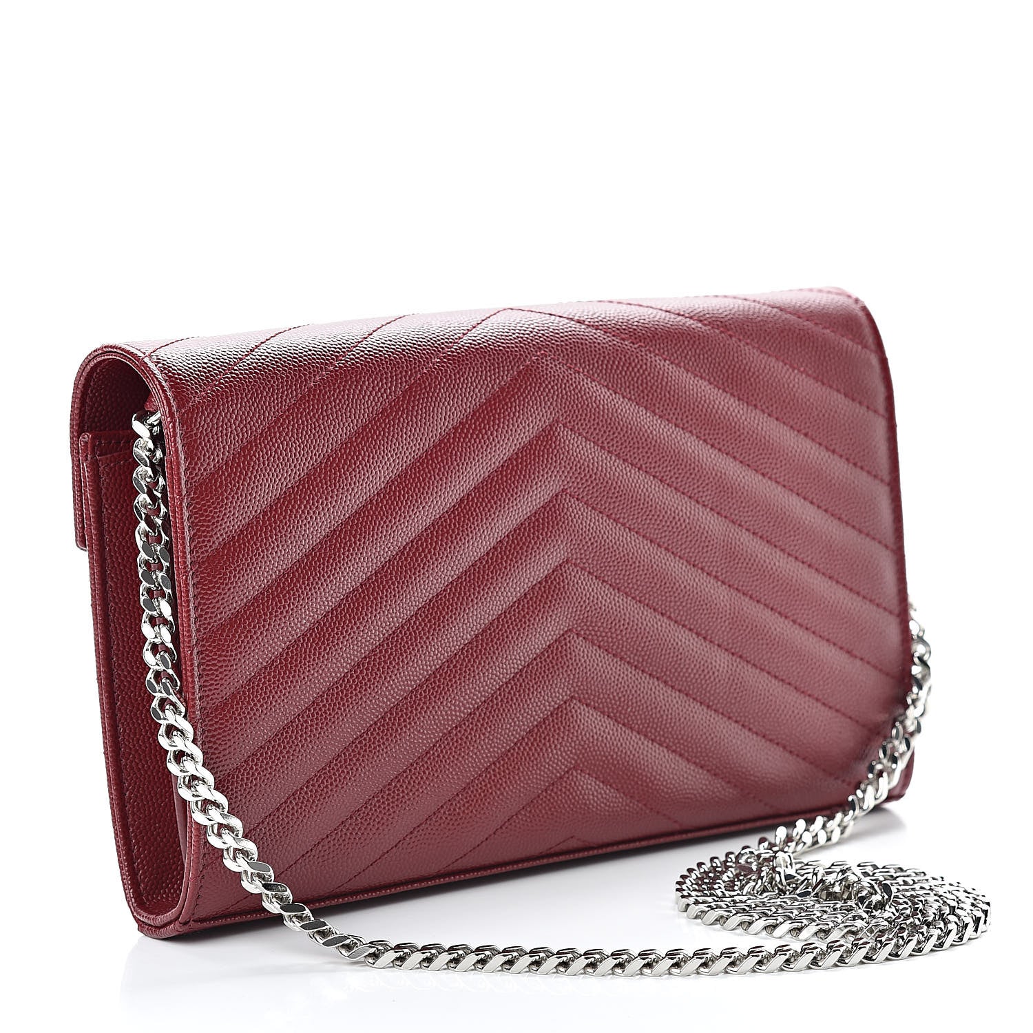 Saint Laurent Grain De Poudre Matelasse Chevron Monogram Chain Wallet Palissandre 3 of 9