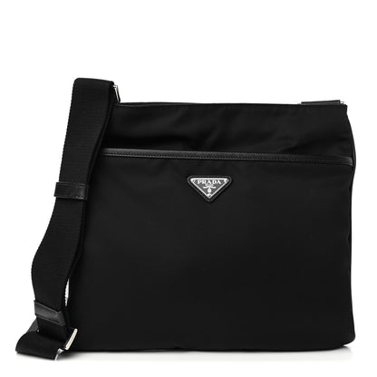 Prada Tessuto Nylon Saffiano Flat Messenger Bag Black 1 of 9