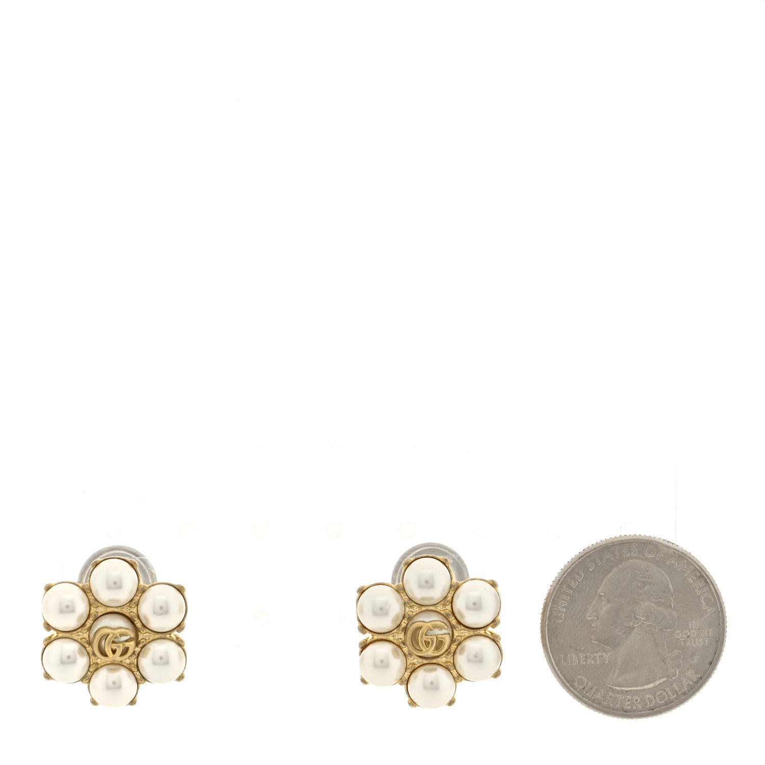 Gucci Metal Pearl Double G Clip On Earrings Aged Gold 2 of 4