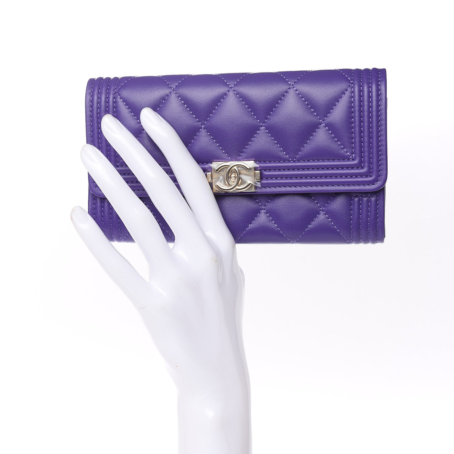 Lambskin Quilted Medium Boy Flap Wallet Purple
