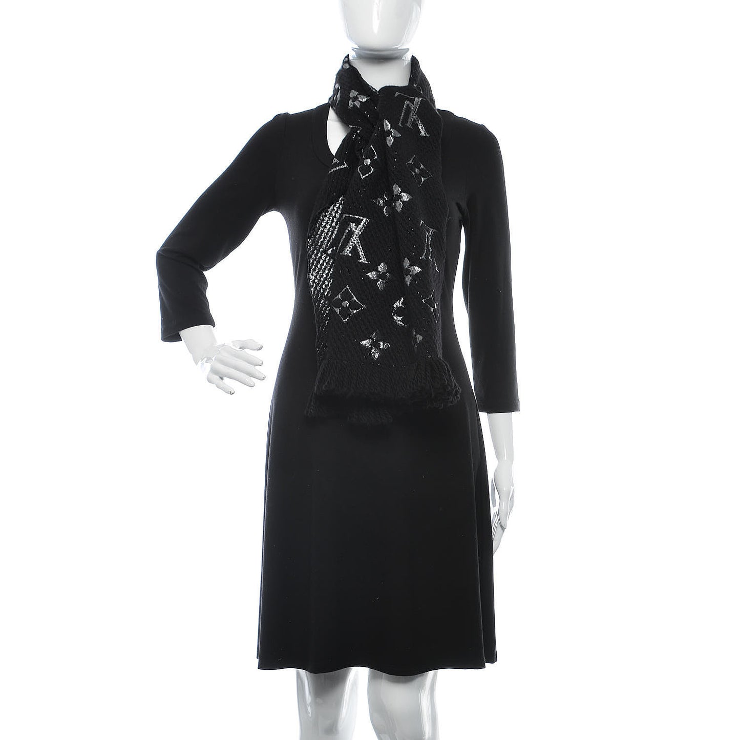 Wool Silk Logomania Shine Scarf Black