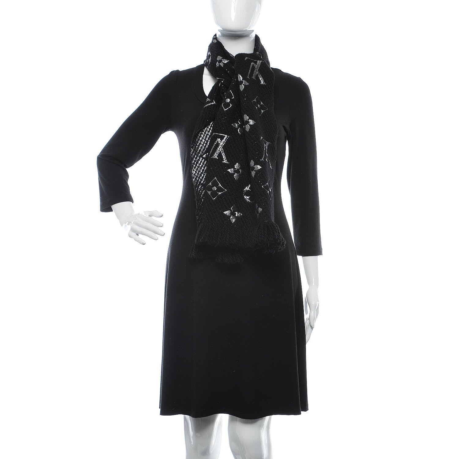 Louis Vuitton Wool Silk Logomania Shine Scarf Black 2 of 4