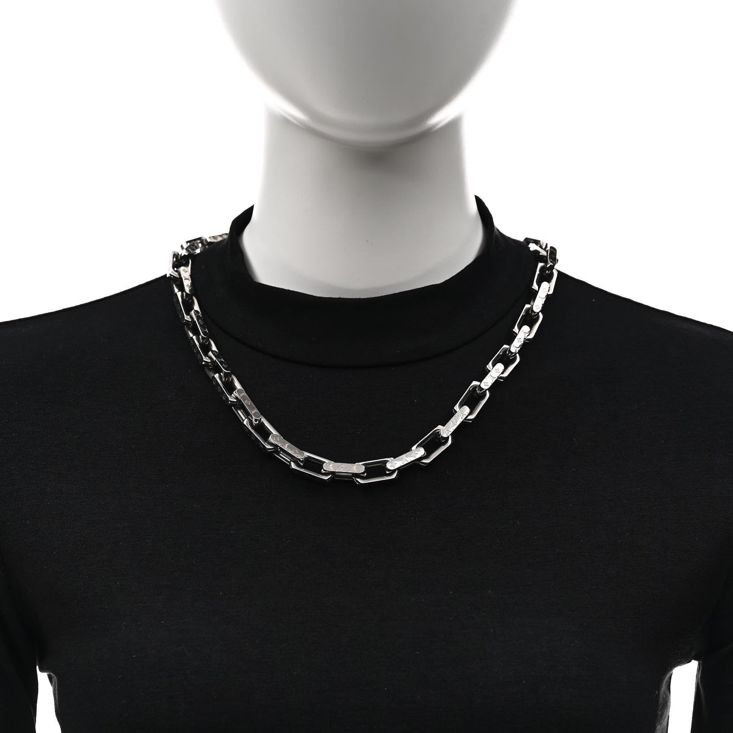 Louis Vuitton Monogram Chain Necklace Silver 2 of 6