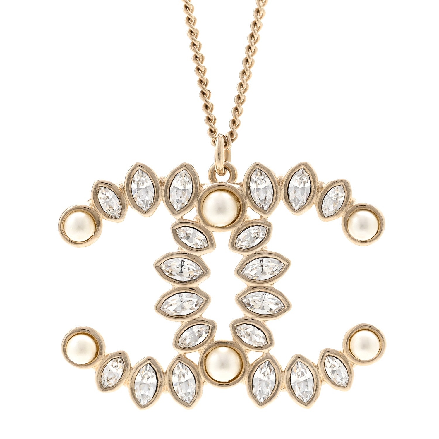 Chanel Pearl Crystal CC Pendant Necklace Gold Gold 4 of 5