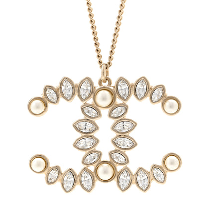 Chanel Pearl Crystal CC Pendant Necklace Gold Gold 4 of 5