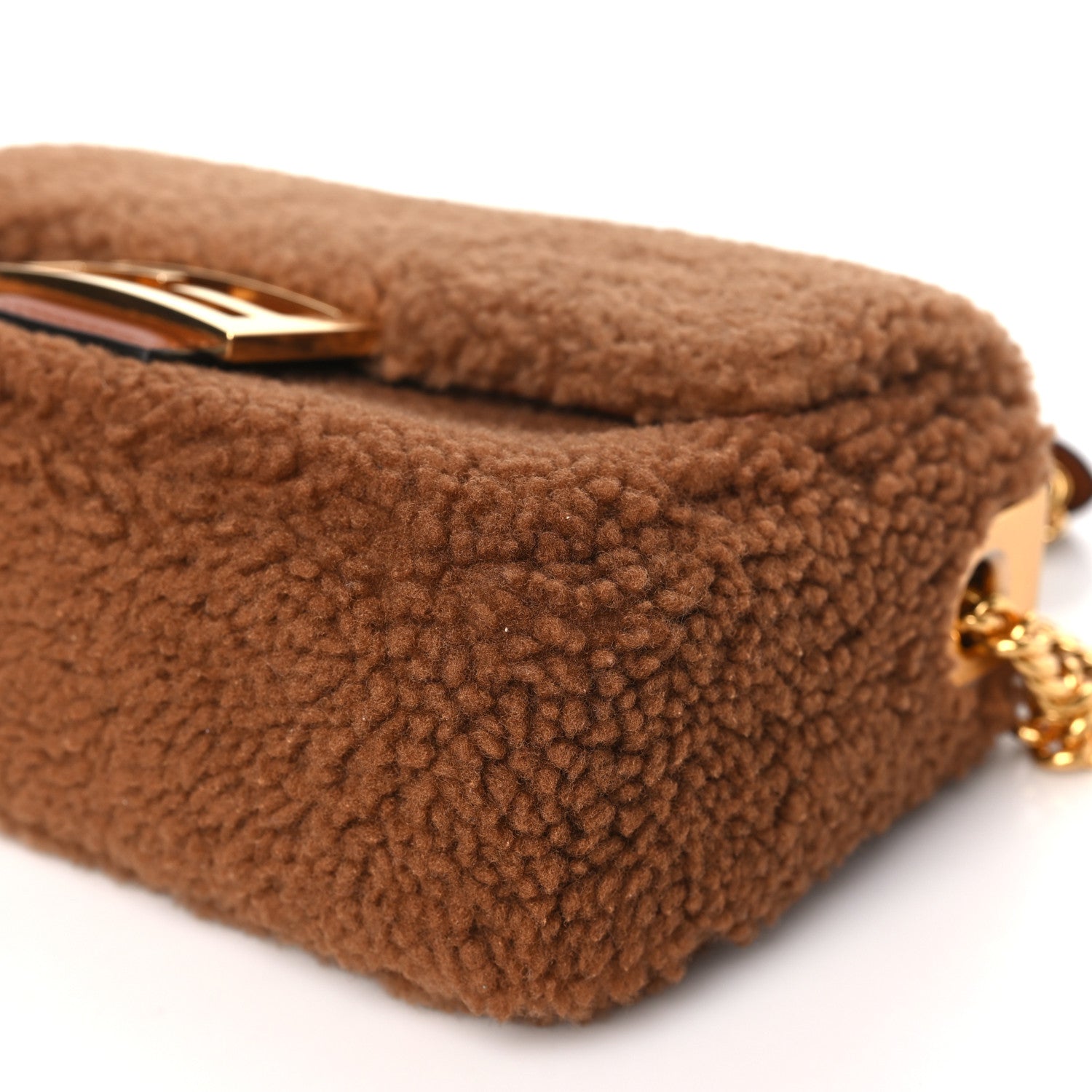 Fendi Shearling Lambskin Midi Chain Baguette Caramello 10 of 11
