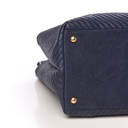 Chanel Wrinkled Lambskin Chevron Quilted Large Surpique Tote Navy Blue 8 of 10