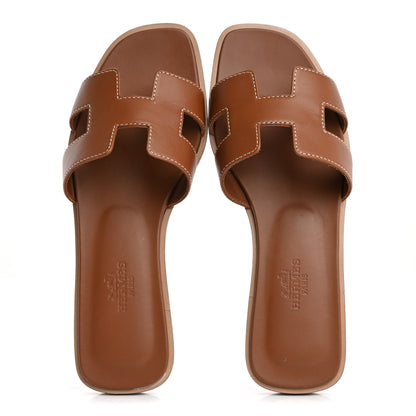 Hermes Box Calfskin Oran Sandals 35 Gold 2 of 12