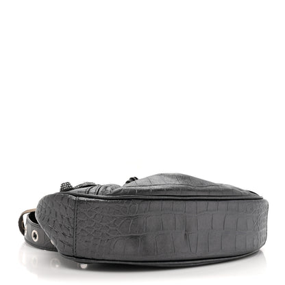 Balenciaga Metallic Calfskin Crocodile Embossed Crystal Le Cagole Shoulder Bag XS Gunmetal 5 of 11