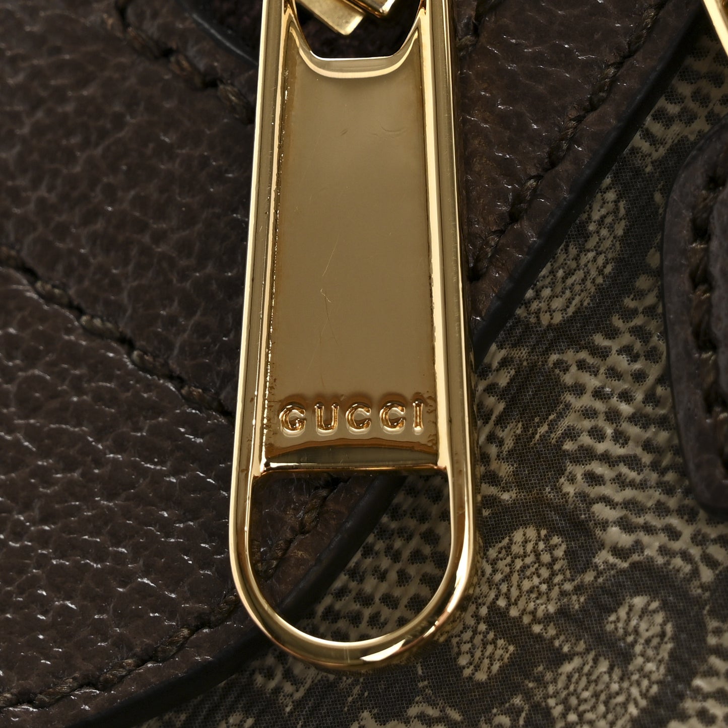 GG Supreme Monogram Textured Dollar Calfskin Web Mini Ophidia Top Handle Bag Beige Dark Brown