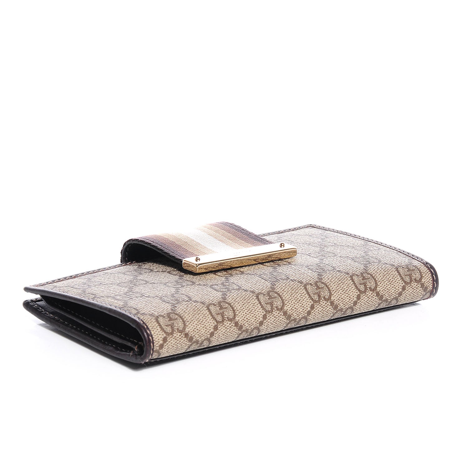Gucci GG Plus Monogram Calfskin Ladies Web Continental Wallet Beige Ebony Brown 4 of 8