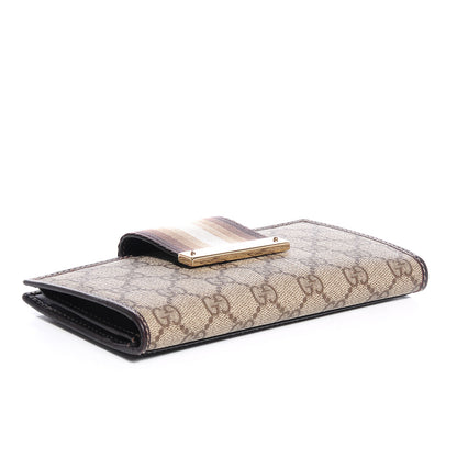Gucci GG Plus Monogram Calfskin Ladies Web Continental Wallet Beige Ebony Brown 4 of 8