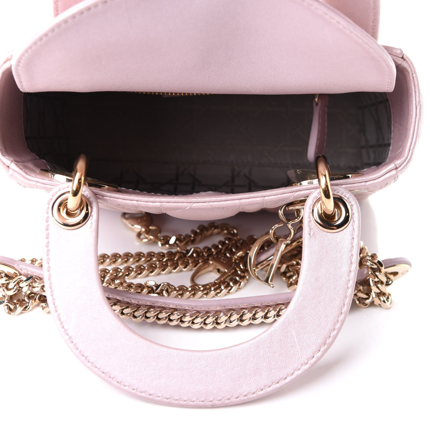 Christian Dior Metallic Lambskin Cannage Mini Lady Dior Lotus 7 of 12