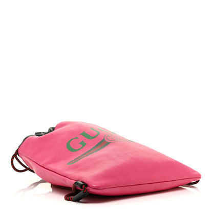 Gucci Grained Calfskin Logo Drawstring Backpack Box Pink Green Black 5 of 13