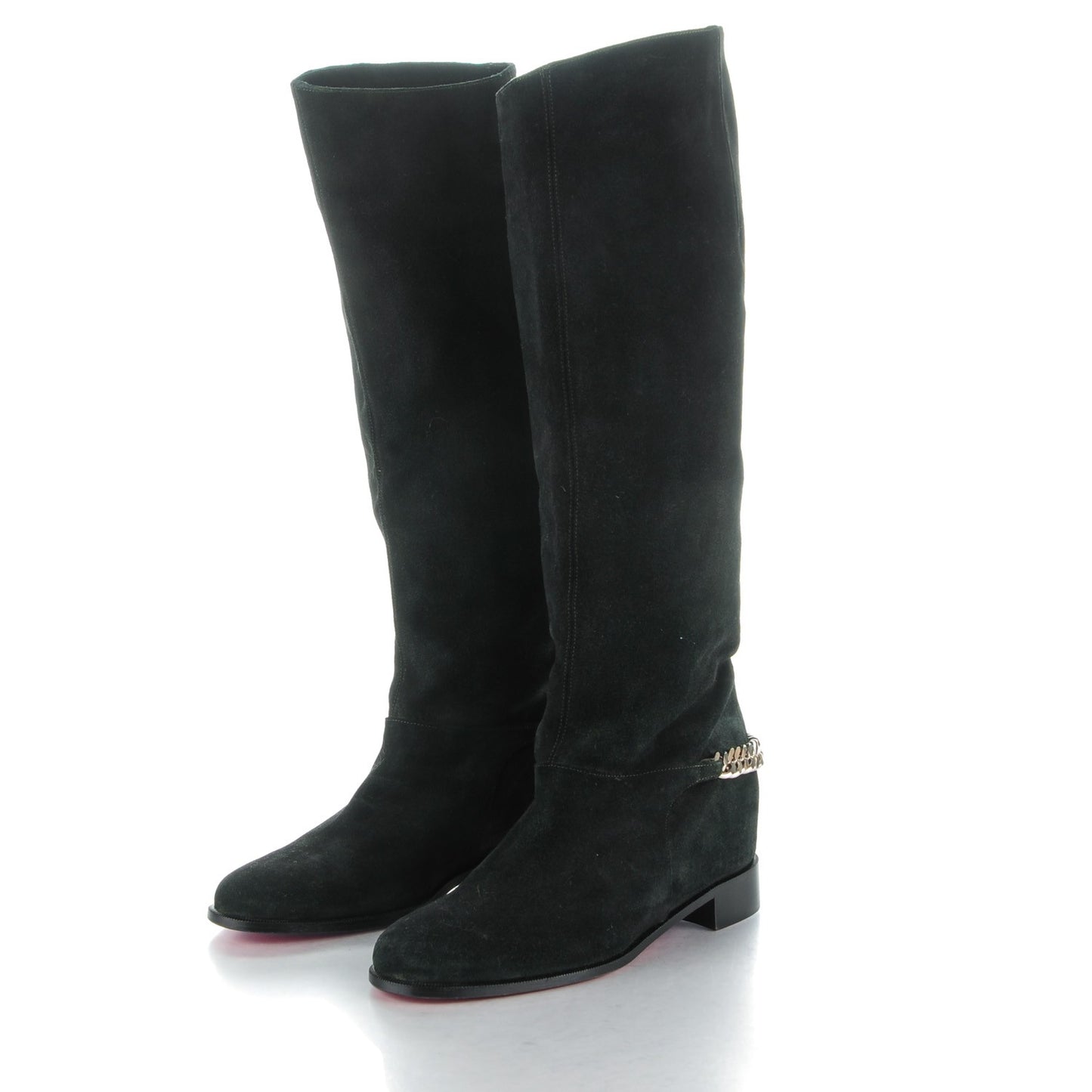 Suede Cate Chain Flat Tall Boots 39 Black